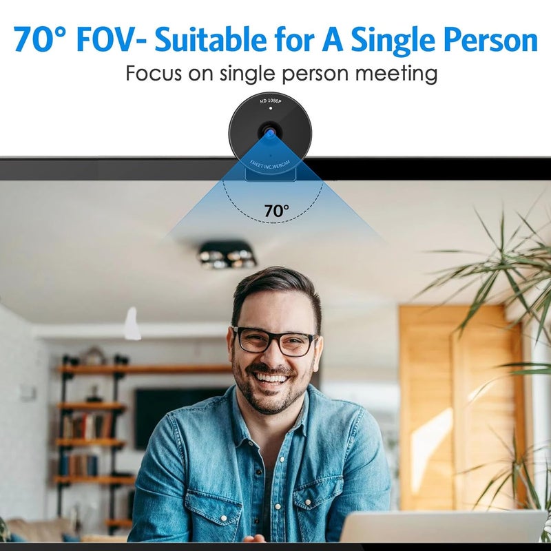 eMeet 1080P Webcam-USB Webcam With Microphone & Physical Privacy Cover,Noise-Canceling Mic,Auto Light Correction,C950 Ultra Compact FHD Web Cam W/ 70°View For Meeting/Online Classes/Zoom/Youtube,Black - Image 5