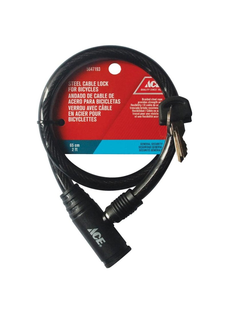 ACE Steel Bicycle Cable Lock W Keys 65 x 1 cm