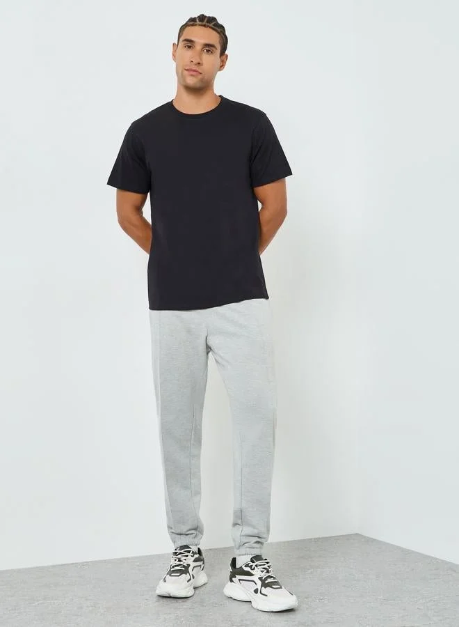 Styli Men Black Crew Neck Regular Fit T-Shirt