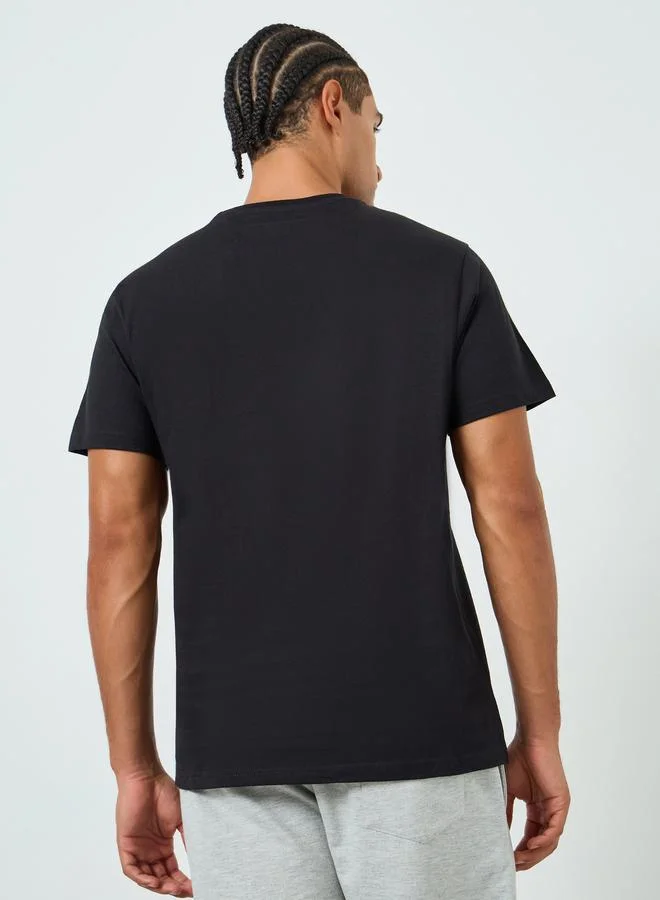 Styli Men Black Crew Neck Regular Fit T-Shirt