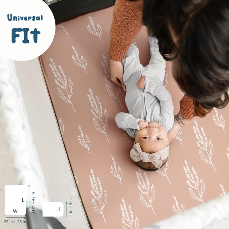 GRSSDER Stretchy Ultra Soft Jersey Knit Fitted Pack n Play Sheets Set 2 Pack, Fit Portable/Mini Crib, Playards Mattress Pads Safe and Snug, Pretty Fox for Baby Girls - Image 5