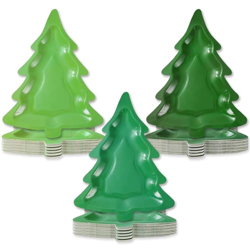 Whaline 60Pcs Christmas Paper Plates Christmas Tree Shaped Dinner Plates 3 Gradient Green Xmas Disposable Plate for Winter Holiday Party Supplies Table Decor 8 x 106 in