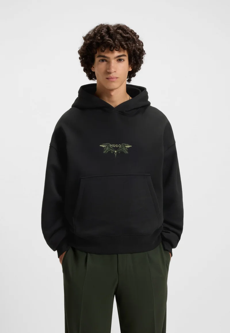 HUGO Cotton-terry hoodie with embroidered artwork