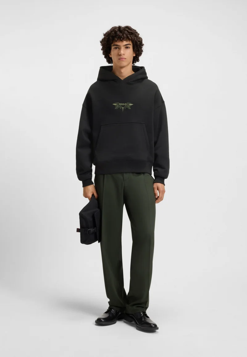 HUGO Cotton-terry hoodie with embroidered artwork