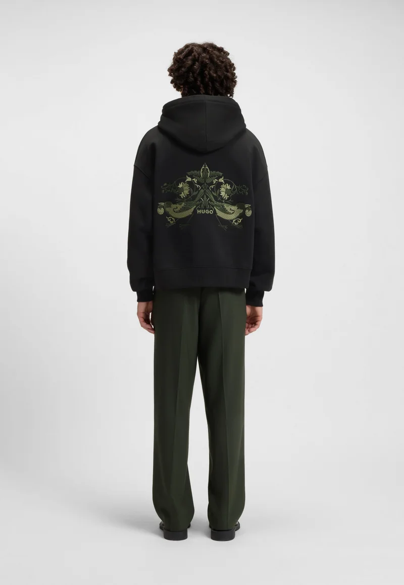 HUGO Cotton-terry hoodie with embroidered artwork