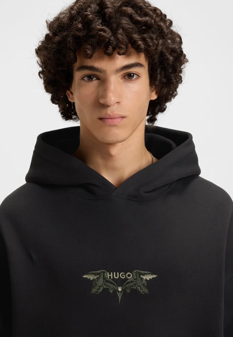 HUGO Cotton-terry hoodie with embroidered artwork