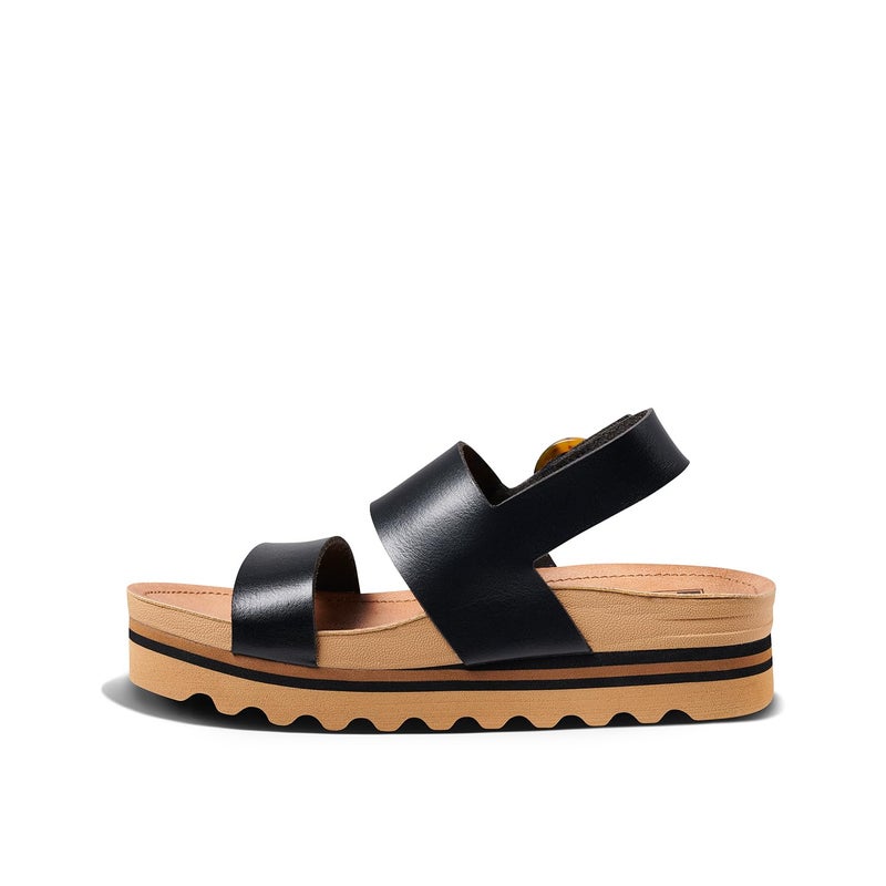REEF Vista Hi Buckle Womens Platform Fashion Sandal, Arch Support, Ultra Soft Cushion Footbed, Black/Tan, 9 - Image 4