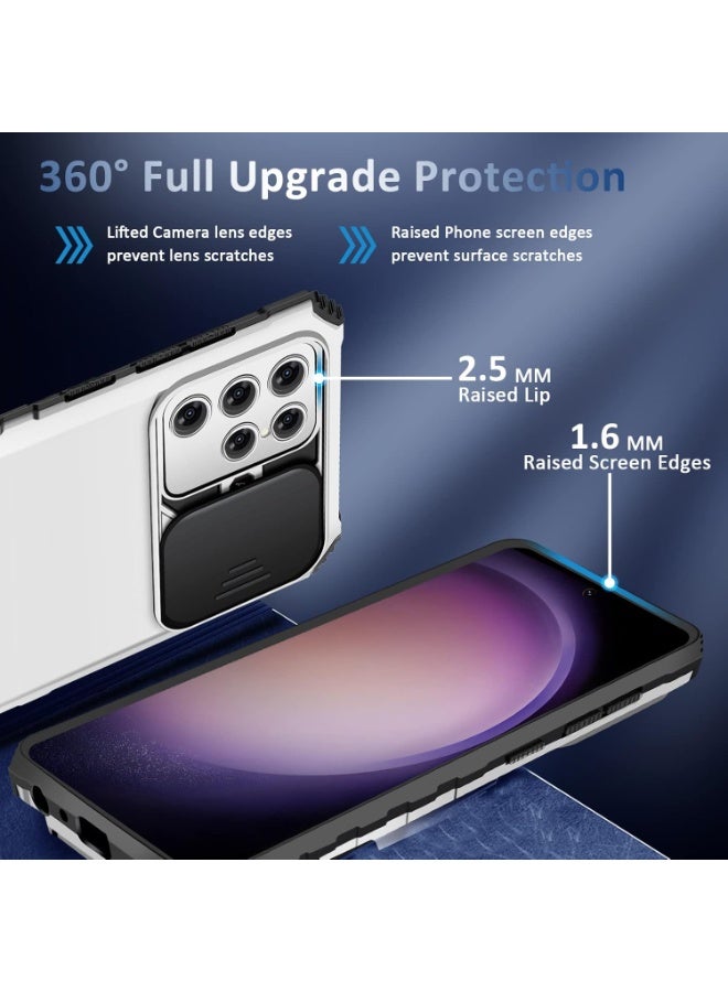 Q TRIPLE A Shockproof Case for Samsung Galaxy S23 Ultra 5G, Heavy Duty Rugged Protective Cover with Slide Camera Lens Protection & Built-in Kickstand, Dual Layer PC + Silicone Armor Shell (White) - Image 2