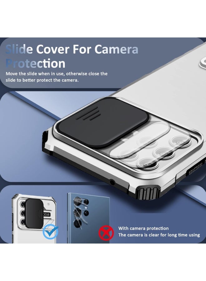 Q TRIPLE A Shockproof Case for Samsung Galaxy S23 Ultra 5G, Heavy Duty Rugged Protective Cover with Slide Camera Lens Protection & Built-in Kickstand, Dual Layer PC + Silicone Armor Shell (White) - Image 5