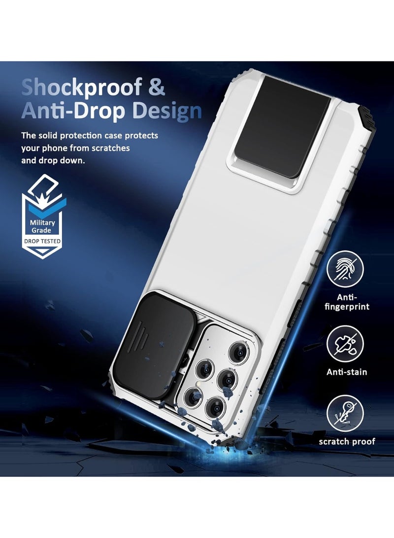 Q TRIPLE A Shockproof Case for Samsung Galaxy S23 Ultra 5G, Heavy Duty Rugged Protective Cover with Slide Camera Lens Protection & Built-in Kickstand, Dual Layer PC + Silicone Armor Shell (White) - Image 4