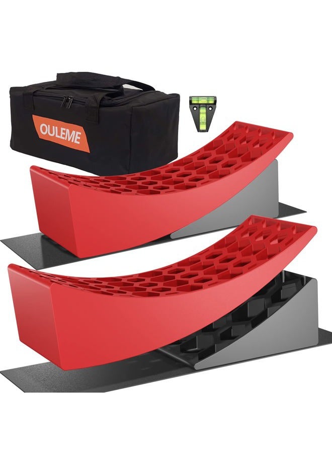 OULEME RV Leveling Blocks, Camper Trailer Leveler, 2 Packs for Travel Trailer Motorhome, Include 2 Curved Leveler Ramp, 2 Chock, 2 Rubber Mat, 1 T Bubble Level, 1 Carry Bag - Image 1