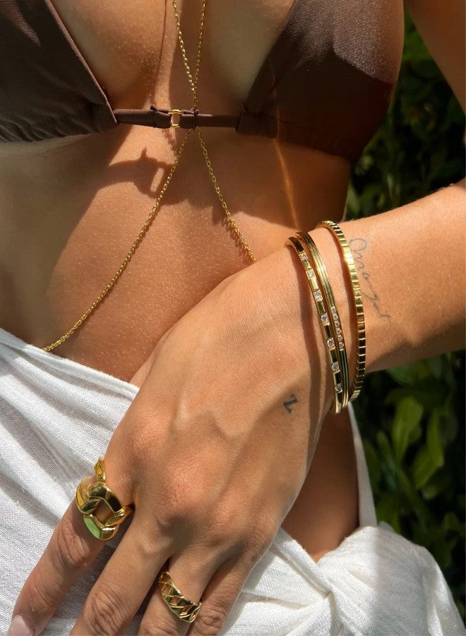 PEARLADA 18k Gold Open Bangle Bracelet, Square Cuff Bracelet Adjustable, Stackable Bracelets for Women Trendy - Image 2