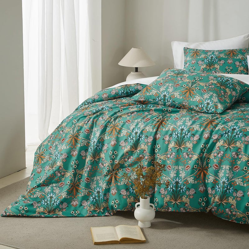 mixinni Farmhouse Boho Comforter Set Queen Size - 3 Piece Lightweight All Season Bedding Set with Fluffy Comforter & 2 Pillow Shams, Floral Botanical Design, Soft Breathable Microfiber - Image 3