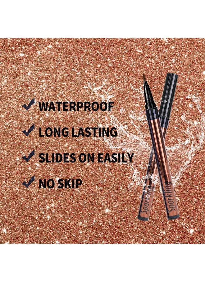 Music Flower - Eyeliner Penwaterproof Liquid Eyeliner With Precision Tipmetallic Shimmer Color Eyeliners Smudge Resistant Long Wearing (Light Brown) - Image 1