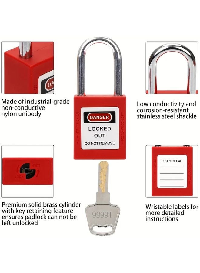 10 Pack Red Lockout Tagout Locks Keyed Different OSHA Safety Padlocks with Keys - Image 4