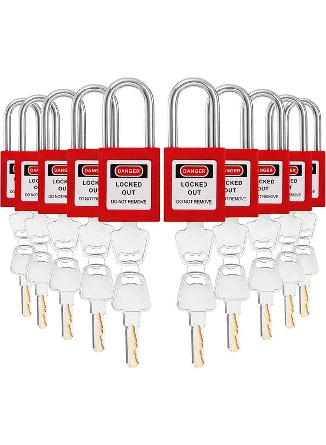 10 Pack Red Lockout Tagout Locks Keyed Different OSHA Safety Padlocks with Keys - Image 2