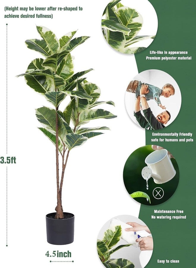 FLOWORLD Artificial Rubber Tree-Faux Tropical Fake Plant - Floor Silk Ficus Elastica Plant - 4 Ft Tall Aritificial Tree for Home Decor - Living Room, Garden, Office Indoor/Outdoor, B120 - Image 4