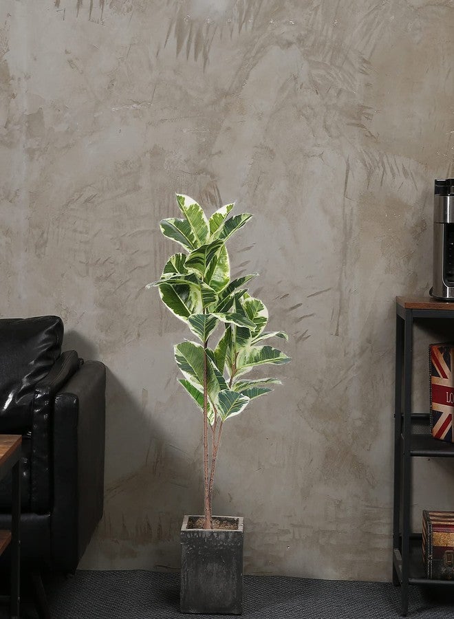 FLOWORLD Artificial Rubber Tree-Faux Tropical Fake Plant - Floor Silk Ficus Elastica Plant - 4 Ft Tall Aritificial Tree for Home Decor - Living Room, Garden, Office Indoor/Outdoor, B120 - Image 2