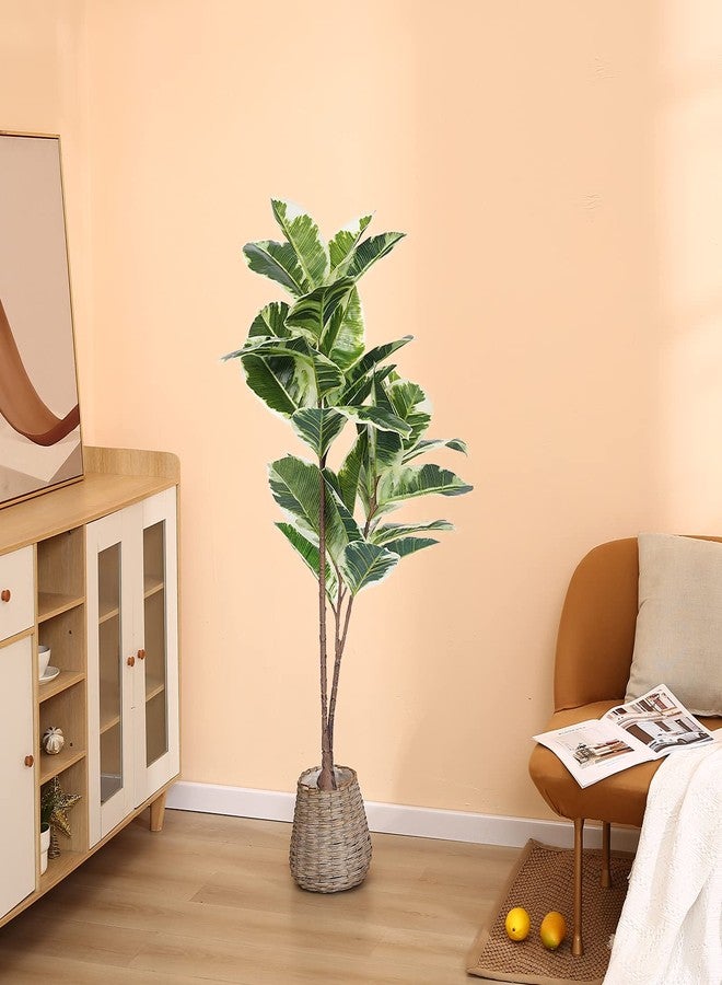 FLOWORLD Artificial Rubber Tree-Faux Tropical Fake Plant - Floor Silk Ficus Elastica Plant - 4 Ft Tall Aritificial Tree for Home Decor - Living Room, Garden, Office Indoor/Outdoor, B120 - Image 3