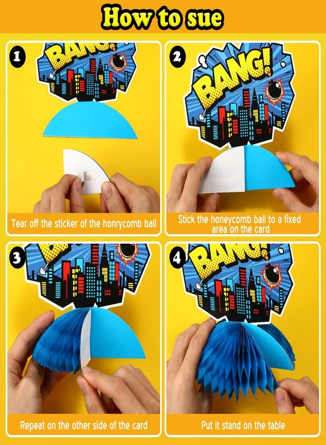 Funrous 11 Pieces Hero Party Decoration Hero Honeycomb Centerpieces 3D Table Topper Paper Large Word Centerpieces Fun Action Sign Standing Card for Birthday Baby Shower Decor Supplies(Classic) - Image 3