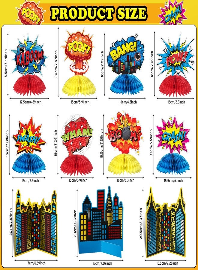 Funrous 11 Pieces Hero Party Decoration Hero Honeycomb Centerpieces 3D Table Topper Paper Large Word Centerpieces Fun Action Sign Standing Card for Birthday Baby Shower Decor Supplies(Classic) - Image 2