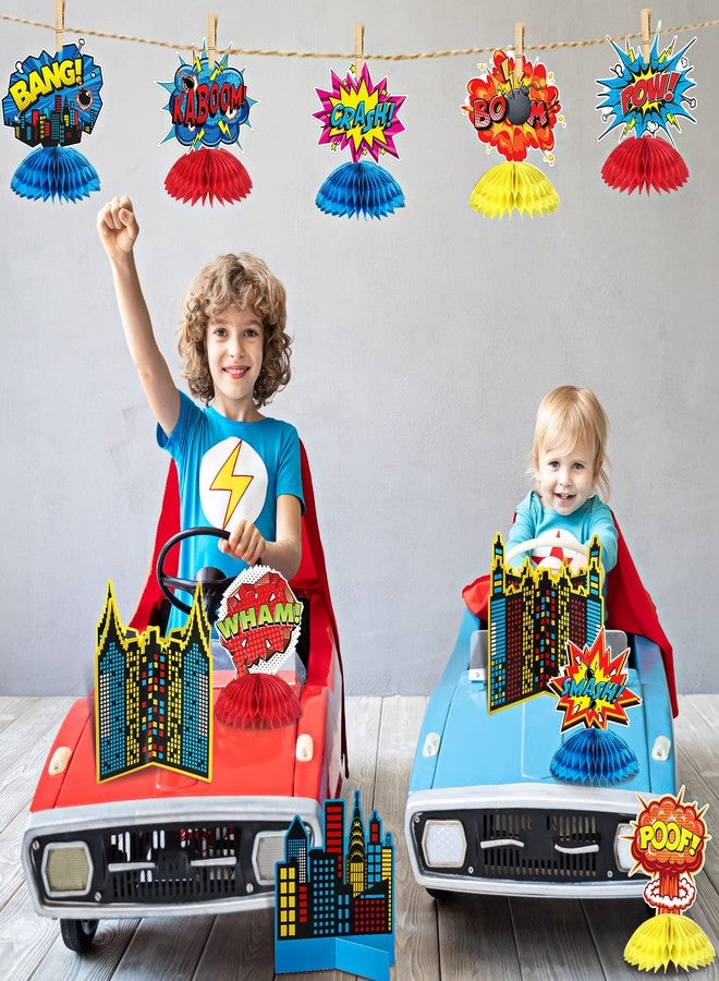 Funrous 11 Pieces Hero Party Decoration Hero Honeycomb Centerpieces 3D Table Topper Paper Large Word Centerpieces Fun Action Sign Standing Card for Birthday Baby Shower Decor Supplies(Classic) - Image 4
