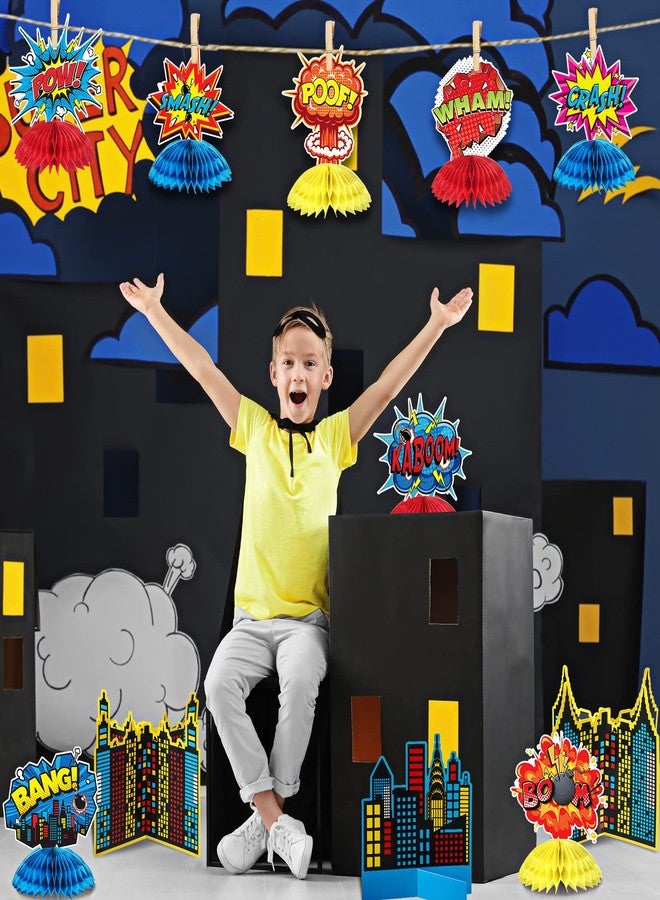 Funrous 11 Pieces Hero Party Decoration Hero Honeycomb Centerpieces 3D Table Topper Paper Large Word Centerpieces Fun Action Sign Standing Card for Birthday Baby Shower Decor Supplies(Classic) - Image 5