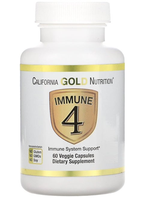California Gold Nutrition Immune System Support - Immunity 4 Enriched With Vitamins C, E, Zinc and Selenium - 60 Veggie Capsules