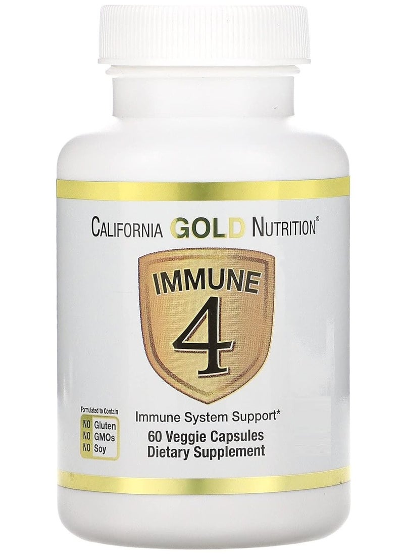 California Gold Nutrition - California Gold Nutrition Immune System Support - Immunity 4 Enriched With Vitamins C, E, Zinc and Selenium - 60 Veggie Capsules - Image 1