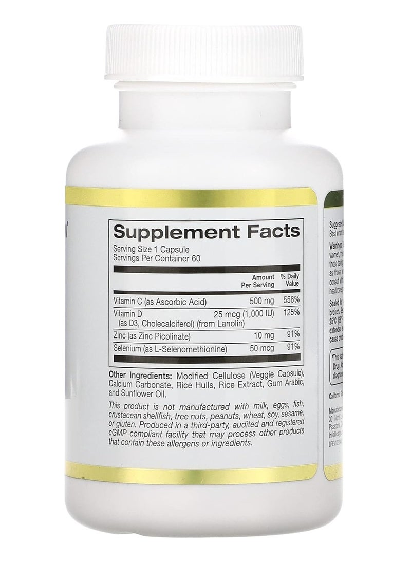 California Gold Nutrition - California Gold Nutrition Immune System Support - Immunity 4 Enriched With Vitamins C, E, Zinc and Selenium - 60 Veggie Capsules - Image 1