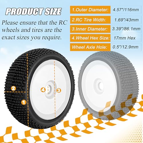 RC Station 17mm hex RC Wheels and Tires for Arrma Typhon Talion 6S 3S Team Losi 8Ight 18 RC Buggy Tires and Wheels Preglued White 4PCS - Image 5
