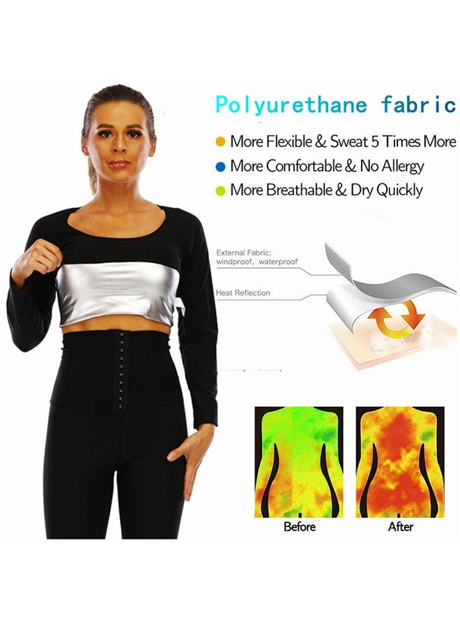 CAMPANAS Women's Sauna Suit Sweat Set (Long Sleeve Top & Pants) Top for Weight Loss & Body Shaping,Fat Burning Thermal Shirt for Gym. Postpartum Recovery Body Shaper & Waist Slimming Workout Tops for Women, Waterproof Sportswear Shapewear (L) - Image 4