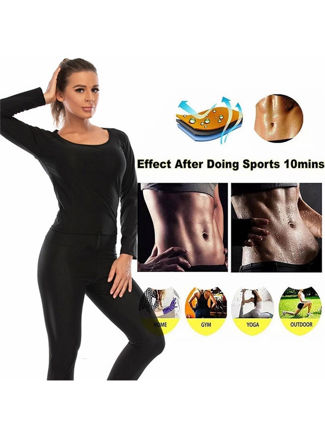 CAMPANAS Women's Sauna Suit Sweat Set (Long Sleeve Top & Pants) Top for Weight Loss & Body Shaping,Fat Burning Thermal Shirt for Gym. Postpartum Recovery Body Shaper & Waist Slimming Workout Tops for Women, Waterproof Sportswear Shapewear (L) - Image 2