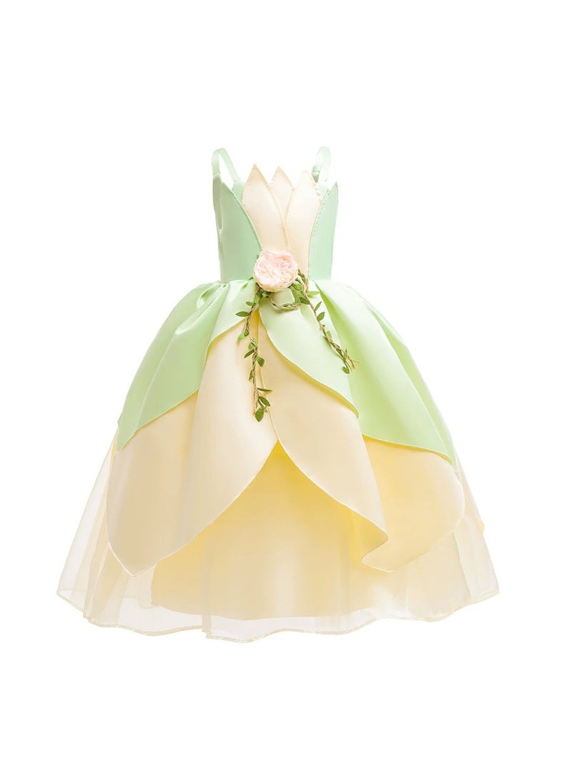 Princess Tiana Cosplay Dress – Girls' Sleeveless Green Frog Princess Costume for Halloween & Party – 120cm - Image 2