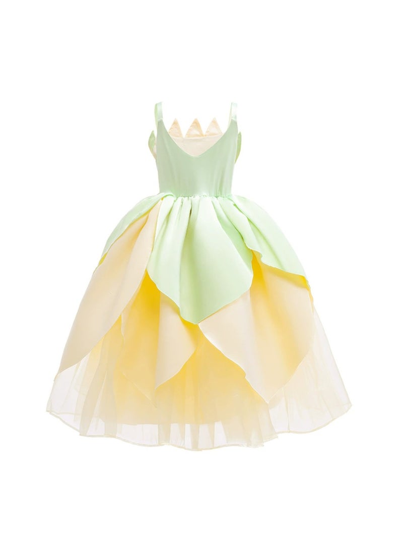 Princess Tiana Cosplay Dress – Girls' Sleeveless Green Frog Princess Costume for Halloween & Party – 120cm - Image 3