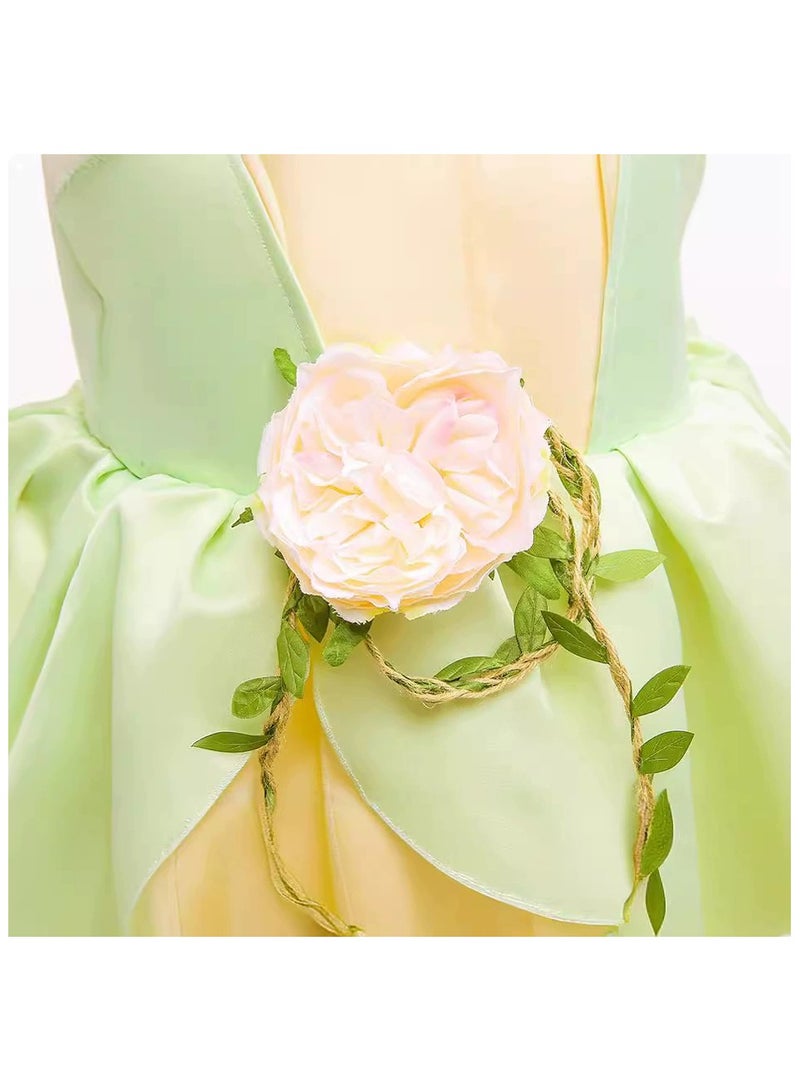 Princess Tiana Cosplay Dress – Girls' Sleeveless Green Frog Princess Costume for Halloween & Party – 120cm - Image 4