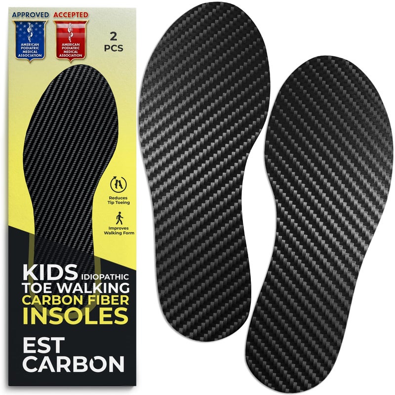 EstCarbon Kids Carbon Fiber Insoles Youth Size 3 2 Pieces Orthotic Shoe Inserts Tip Toe Walking Correction Sports Footplate for Soccer Cleats Sneakers Shoes - Image 2