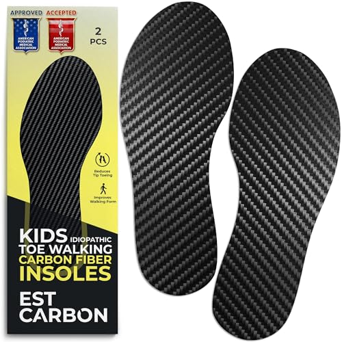 EstCarbon Kids Carbon Fiber Insoles Youth Size 3 2 Pieces Orthotic Shoe Inserts Tip Toe Walking Correction Sports Footplate for Soccer Cleats Sneakers Shoes - Image 1