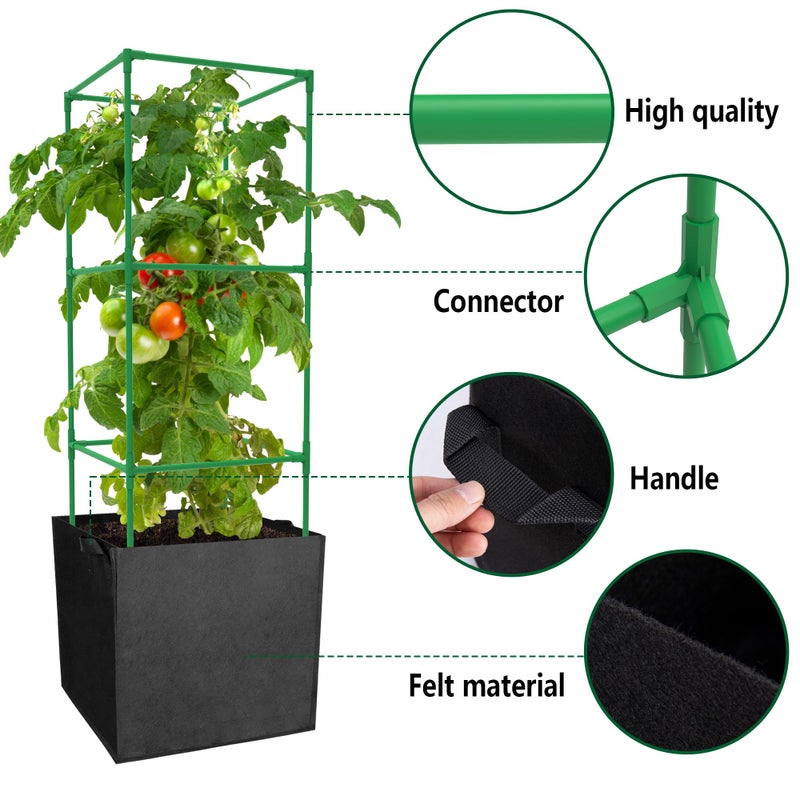 DECOHS 3 Packs 47 x 16 x 16 Inch Garden Tomato Cages with 17.7 Gallon Grow Bags- Square Plant Support Trellis Assembled with Planter Bags- Garden Cucumber Vegetables Frames for Vertical Climbing Plants - Image 5