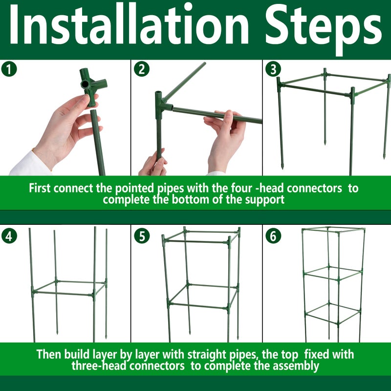 DECOHS 3 Packs 47 x 16 x 16 Inch Garden Tomato Cages with 17.7 Gallon Grow Bags- Square Plant Support Trellis Assembled with Planter Bags- Garden Cucumber Vegetables Frames for Vertical Climbing Plants - Image 3