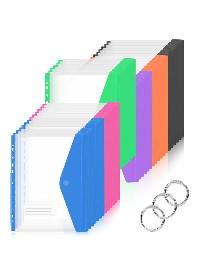 Surcotto Binder Dividers with Pockets 11 Holes Expandable Plastic Folders for 2/3/4 Ring Document Pouch with Snap Button & Label Loose-Leaf Transparent for School Home Office (36 PCS Side-Opening) - Image 1