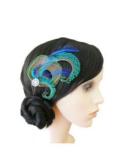 Fodattm Handmade Bohemian Peacock Feather Hair Clip Hair Accessory Elegant Showgirl Headpiece Hair Pin Wedding Dance Party Headwear Headdress (E#)  - Image 1