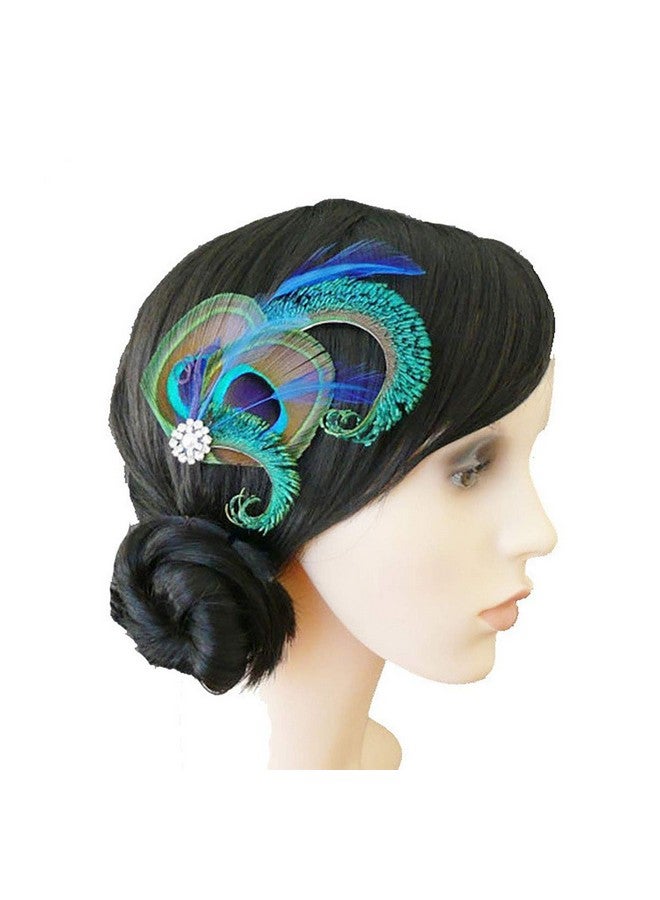 Fodattm Handmade Bohemian Peacock Feather Hair Clip Hair Accessory Elegant Showgirl Headpiece Hair Pin Wedding Dance Party Headwear Headdress (E#) - Image 1