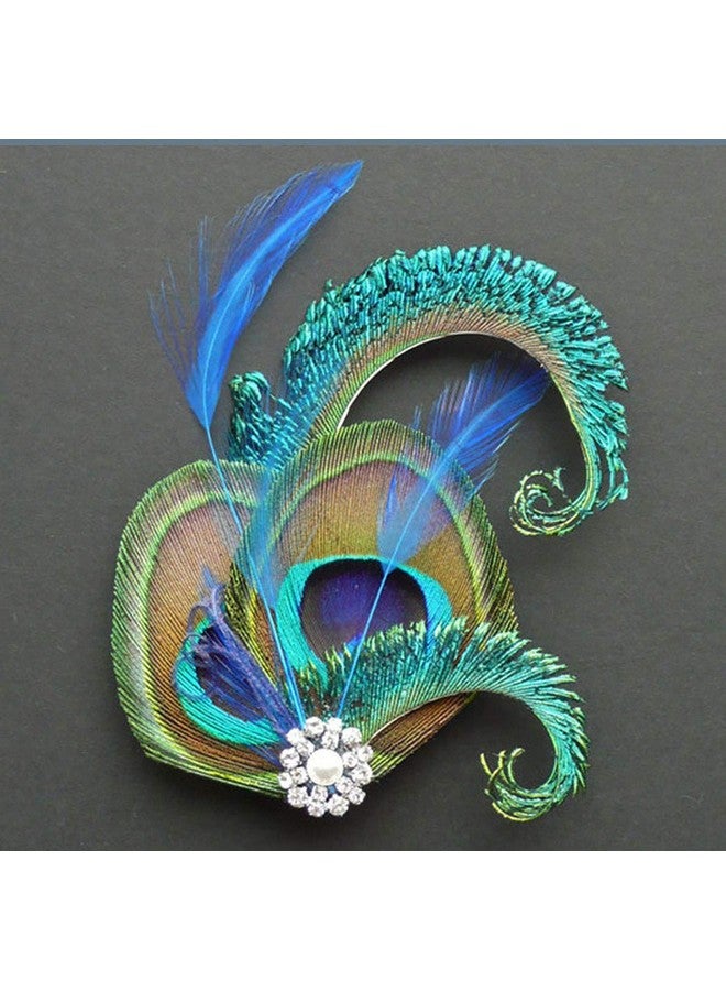 Fodattm Handmade Bohemian Peacock Feather Hair Clip Hair Accessory Elegant Showgirl Headpiece Hair Pin Wedding Dance Party Headwear Headdress (E#) - Image 2