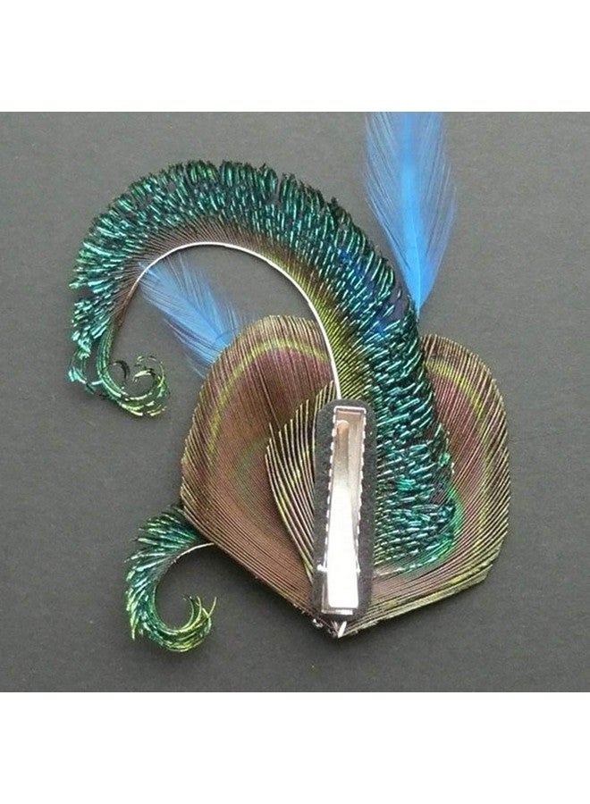 Fodattm Handmade Bohemian Peacock Feather Hair Clip Hair Accessory Elegant Showgirl Headpiece Hair Pin Wedding Dance Party Headwear Headdress (E#) - Image 3