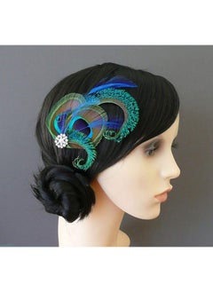 Fodattm Handmade Bohemian Peacock Feather Hair Clip Hair Accessory Elegant Showgirl Headpiece Hair Pin Wedding Dance Party Headwear Headdress (E#)  - Image 5