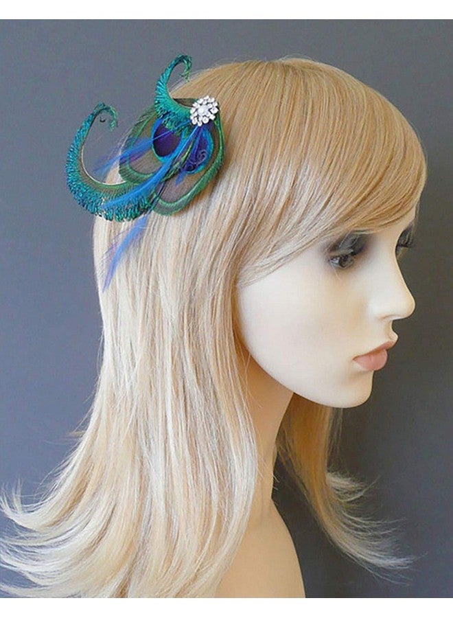 Fodattm Handmade Bohemian Peacock Feather Hair Clip Hair Accessory Elegant Showgirl Headpiece Hair Pin Wedding Dance Party Headwear Headdress (E#) - Image 4