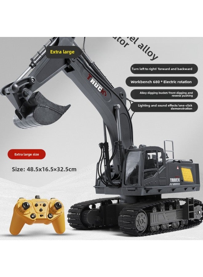 Large Alloy Children's Remote Control Excavator Toy Car Boy Simulation Electric Excavator Car Engineering Car Excavator-Color:Oversized 12 Channel 2.4G-excavator-alloy Version Dark Night Black-Proportion:【Standard Edition】 1 Set Of Lithium Batteries - Image 1
