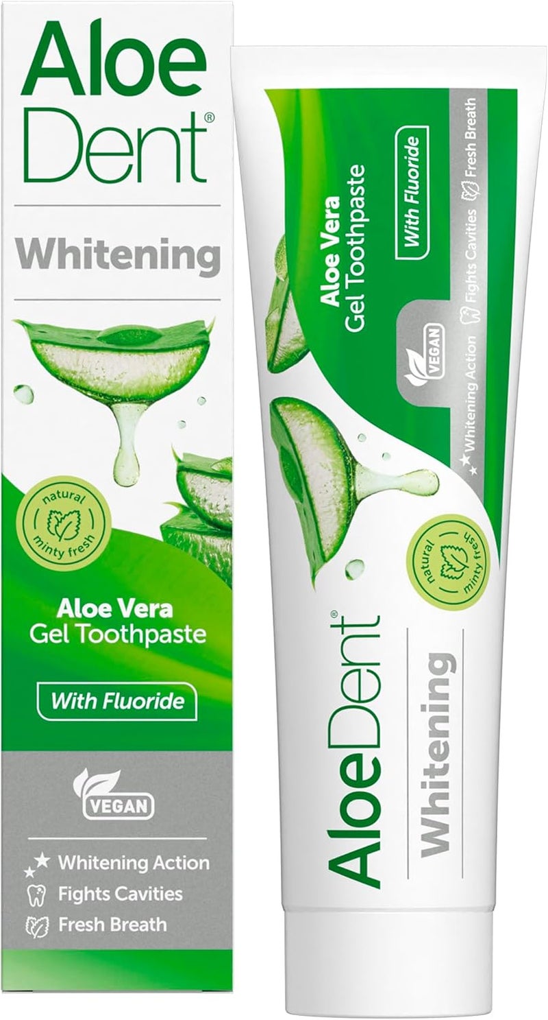 Aloe Dent Whitening Aloe Vera Toothpaste with Fluoride Natural Action Vegan Cruelty Free SLS Free Naturally White Healthy Gums 100 ml - Image 1