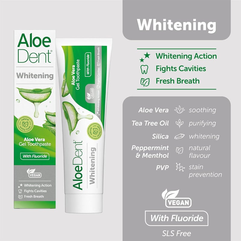 Aloe Dent Whitening Aloe Vera Toothpaste with Fluoride Natural Action Vegan Cruelty Free SLS Free Naturally White Healthy Gums 100 ml - Image 3